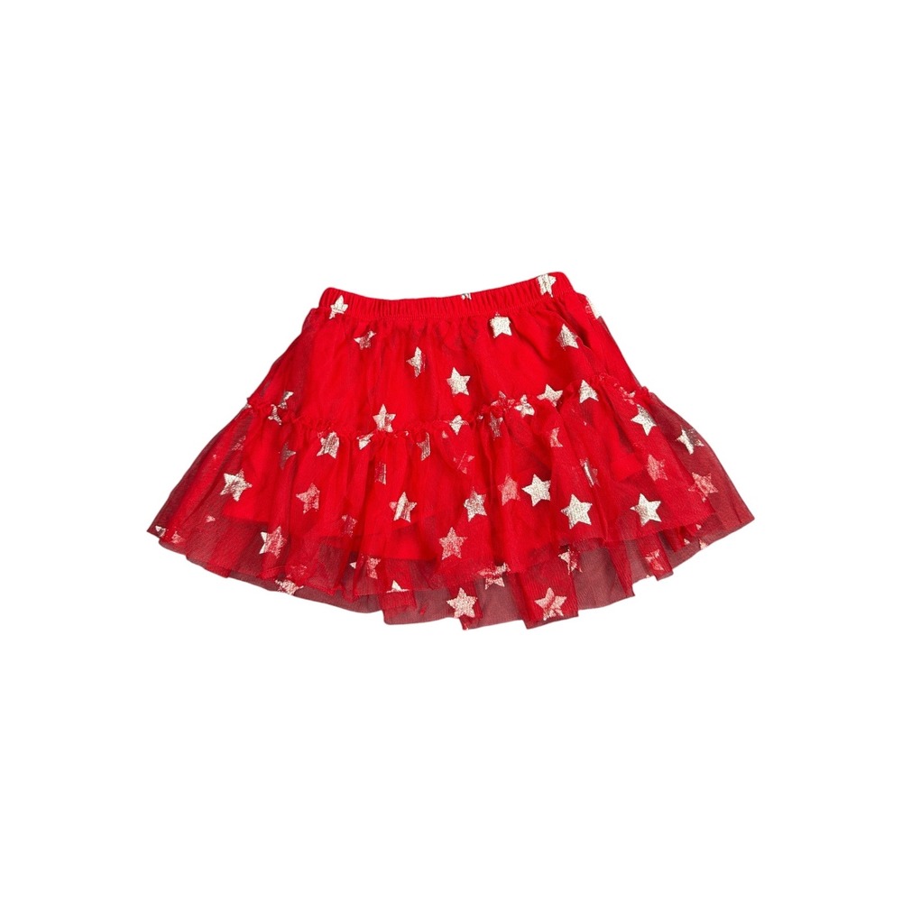 Circo Girls‎ Red Tulle Tutu Skirt Silver Glitter Stars Holiday 2T